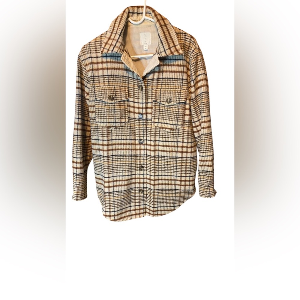 Joie Wool Blend Plaid Shacket Coat Beige Large - Picture 6 of 6